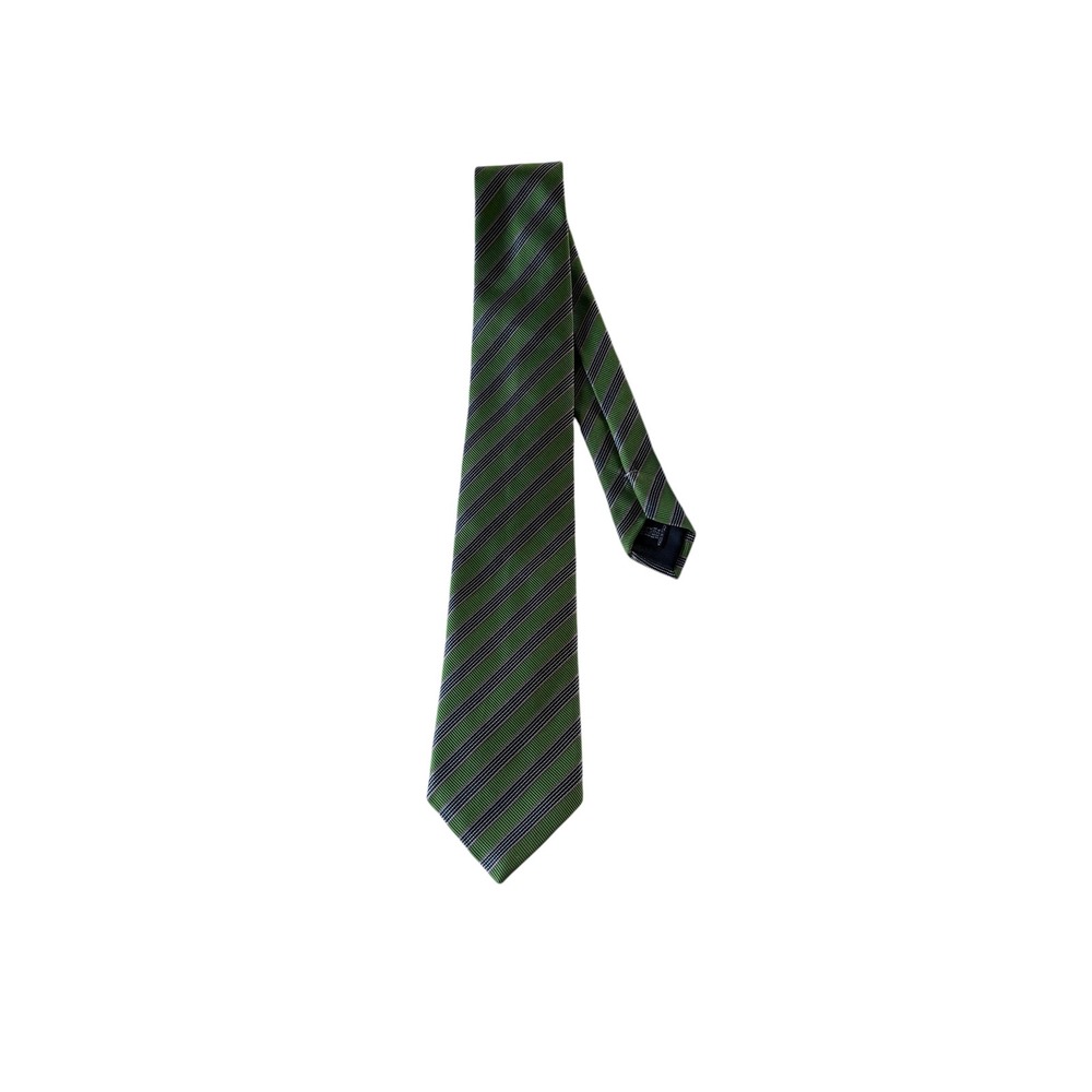 Gianfranco Ferre Mens Silk Tie Green Navy Blue Striped Made in Italy Luxury